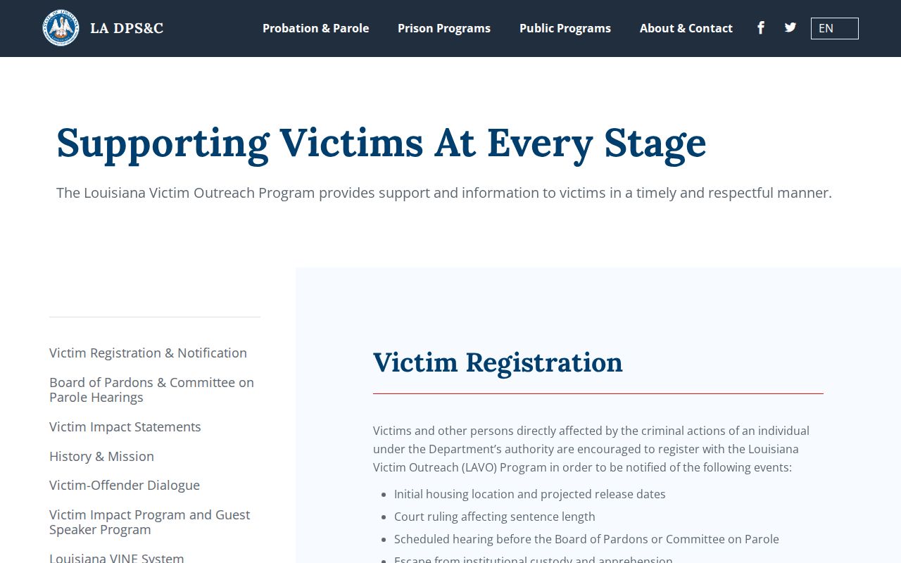 Louisiana DPS&C victim services release notification information