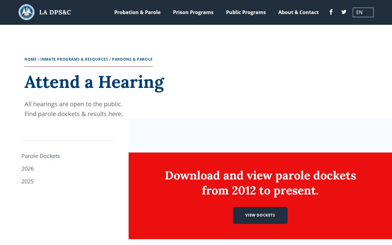 Louisiana parole board weekly hearing docket